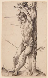 San Sebastián junto al árbol