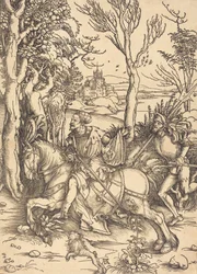 El caballero a caballo y el lansquenete, c. 1496-1497