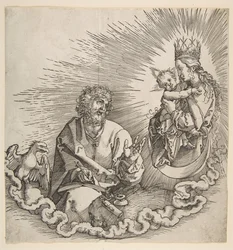 La Virgen apareciendo a San Juan, Frontispicio del Apocalipsis, 1511