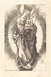 La Virgen y el Niño en una media luna con un cetro y una corona estrellada
