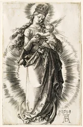 La Virgen sobre la media luna con una corona estrellada