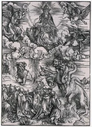 Animal con cuernos de cordero, figura XI, lámina 13 de la serie «El Apocalipsis»