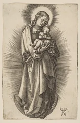 Virgen y niño en la media luna con un diadema