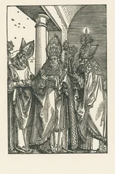 El obispo San Nicolás, los santos Ulrico y Erasmo, c.1505 (xilografía)
