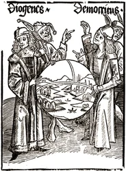 Diógenes (-413 - -327) y Demócrito (-460 - -370) - en “Das Narrenschif (El barco de los locos)” de Sébastien Brandt (1458 - 1521). Grabado.