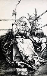 Madonna y Niño en una cerca