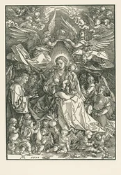 Virgen María coronada por dos ángeles