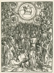 La Adoración del Cordero y el Himno de los Elegidos. El Apocalipsis de San Juan, c.1496-97 (xilografía)