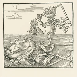 El Torneo Extranjero. Maximiliano ha levantado de la silla a su oponente Jacop de Heri, c.1517-18 (xilografía)