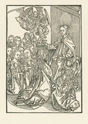La recompensa de los elegidos, representada por la coronación de María rodeada de los santos