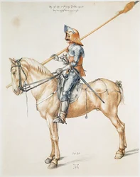 El caballero armado. Dibujo a la acuarela a partir de un original de Albrecht Dürer