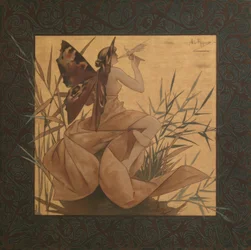 Composición con ninfa alada entre los juncos