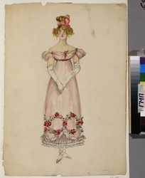 Vestido con guirnaldas de flores. Proyecto de vestuario para la ópera "Eugene OneGuine".