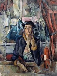 Retrato de la mujer del artista en un café