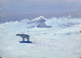 Un oso polar cazando en una noche iluminada por la luna, 1899