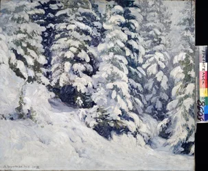 Bosque en invierno. Pintura de Alexander Alexeyevich Borisov (1866-1934). Óleo sobre lienzo, 78 x 90 cm