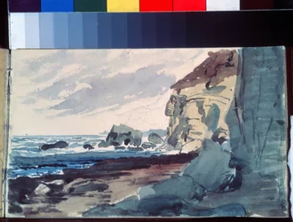 El surf. Vista de una playa cerca de los acantilados. Obra de Alexander Andreyevich Ivanov (1806-1858), acuarela sobre papel