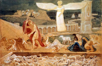 Aparición de un ángel anunciando el nacimiento de Cristo (óleo sobre lienzo)