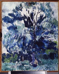 ""Campo. Debajo del árbol"" Pintura de Alexander Davidovich Drevin (1889-1938) 1923 Museo de Arte Regional, Kaluga