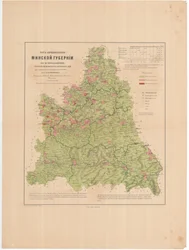Mapa de población de la provincia de Minsk de las confesiones, 1864