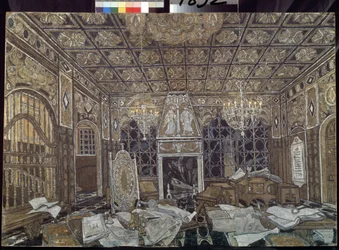 Decor preparatoire pour la piece ""Othello"" de William Shakespeare (1564-1616) (Escenografía para la obra Othello de William Shakespeare) - Peinture de Alexander Yakovlevich Golovin (Alexandre Golovine) (1863-1930), témpera sobre madera