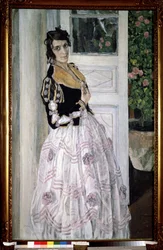 Pintura "Joven española en el balcón" de Alexander Yakovlevich Golovin (Alexander Golovin) (1863-1930) 1911 Museo Estatal Ruso, San Petersburgo