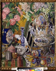 ""Bodegón con flores y porcelana"" Pintura de Alexander Yakovlevich Golovin (Alexander Golovin) (1863-1930) 1915 Galería Estatal Tretyakov, Moscú