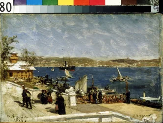 Paseo marítimo en la costa de Sebastopol (Paseo marítimo en Sebastopol). Pintura de Alexander Karlovich Beggrov (1841-1914). Óleo sobre tela
