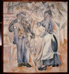 Los músicos. Peinture de Alexander Vasilyevich Shevchenko (Alexandre Chevtchenko) (1883-1948), huile sur toile