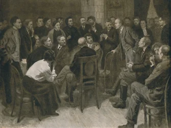 Lenin debatiendo con el Narodnik Vorontsov 1894
