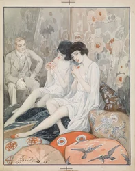 ""Mujer en un tocador"" Acuarela de Alexander Apsit (1880-1944)