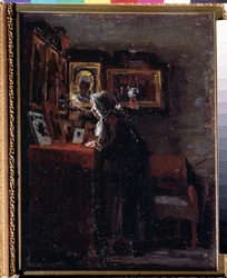 Avant une fete religieuse (Antes de una fiesta religiosa) - Peinture de Aleksei Fyodorovich Afanasyev (Alexis Afanassiev) (1850-1920) - Huile sur toile, 41 x 31,5 cm
