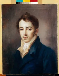 Retrato del decembrista (Decabrist) Michail A. Fonvizin (1787-1854). (Retrato del decembrista M.A. Fonvizin). Obra de Alexei (Alexis) Gevrilovich Venetsianov (1780-1847), pastel sobre cartón