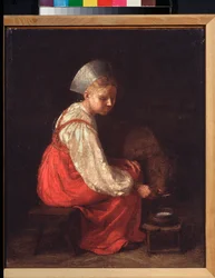 Una campesina con un ternero - Pintura de Alexei Gavrilovich Venetsianov (1780-1847), óleo sobre lienzo