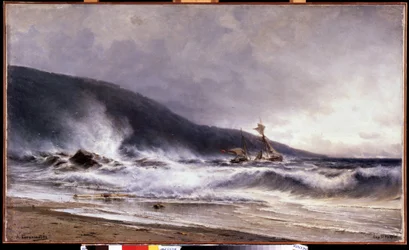 Ecume a Cap Martin (Francia) (Surf en Cap Martin). Pintura de Alexei Petrovich Bogolyubov (Bogoliubov o Bogolioubov) (1824-1896). Óleo sobre tela