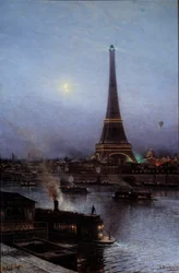 Vista de la Torre Eiffel de noche en 1889