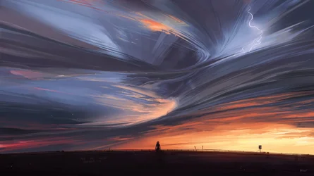 Un espectacular relámpago al atardecer