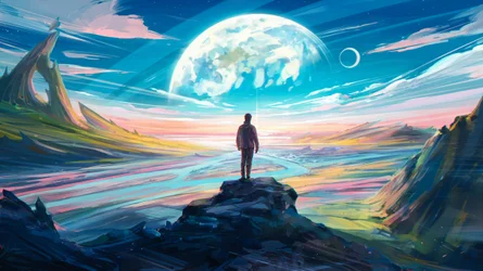 Una figura solitaria en un planeta alienígena