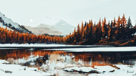 Reflejo en un lago invernal en calma