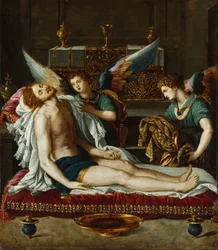Le Corps du Christ oint par deux anges - El Cuerpo de Cristo ungido por dos ángeles - Allori, Alessandro (1535-1607) - ca 1593 - Óleo sobre cobre - 45x39 - Szepmuveszeti Muzeum, Budapest