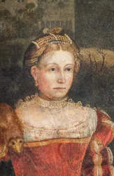 Retrato de una mujer de la nobleza, detalle de la Pequeña Sala de las Damas Nobles (óleo sobre lienzo pegado a las paredes)