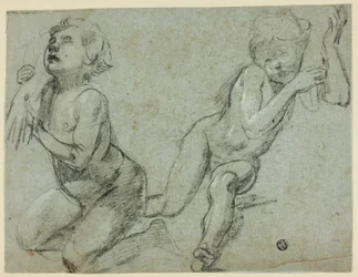 Bocetos de dos putti, uno con la mano de Cristo muerto (anverso); torso y piernas de una figura arrodillada (reverso)
