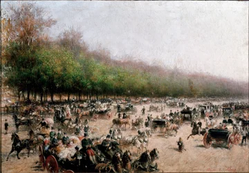 Vista del tráfico de carruajes cerca de Porta Venezia en Milán (pintura, c.1850)