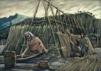 Construcción de casas palafíticas, casas prehistóricas.