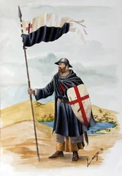 Cruzadas: un caballero de la Orden de los Templarios con vestimenta negra y la Cruz Roja. Ilustración de Alessandro Lonati