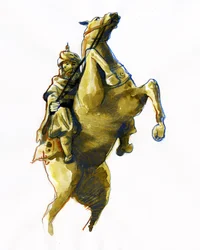 Retrato ecuestre de Oqba Ibn Nafi Al Fihri (622-683) general árabe enviado a la cabeza de los ejércitos musulmanes por Muawiya Ie (602-680) - (Uqba ibn Nafi u Oqba ibn Nafi, Uqba bin Nafe, Uqba ibn al Nafia, o Akbah general árabe) Dibujo