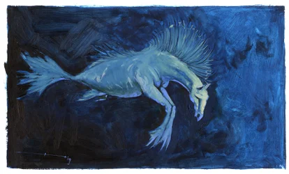 Fabulosa criatura: representación de un caballito de mar o caballito de mar. Dibujo de Alessandro Lonati