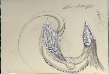 Criatura Fantástica: Dragón de mar. Boceto de Alessandro Lonati