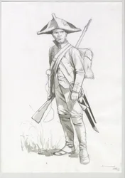 Primer Imperio (1804-1814 y 1815): traje de soldado del ejército napoleónico, artillero francés. Dibujo de Alessandro Lonati