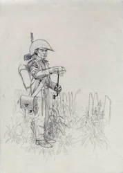 Primer Imperio (1804-1814 o 1815): soldado del ejército napoleónico, soldado de infantería cazador (infantryhunter). Dibujo de Alessandro Lonati